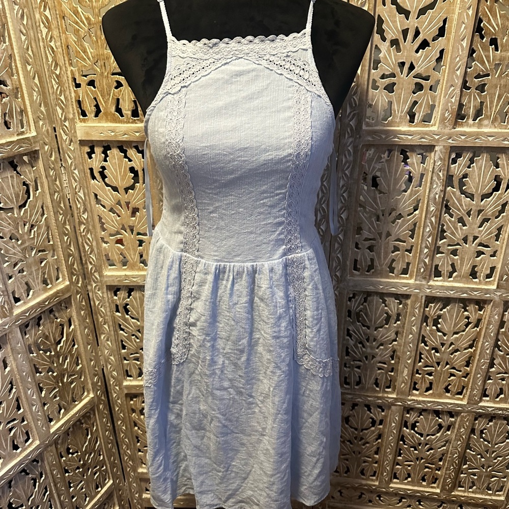 Elegant Blue Lace Trim Dress